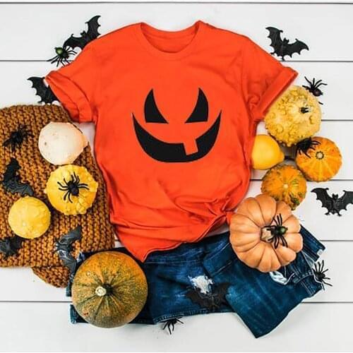 Halloween Womens T shirt Casual Loose O-Neck Pumpkin Face Graphic Printed Short Sleeve Woman T-Shirt Tops Mujer Camisetas G4
