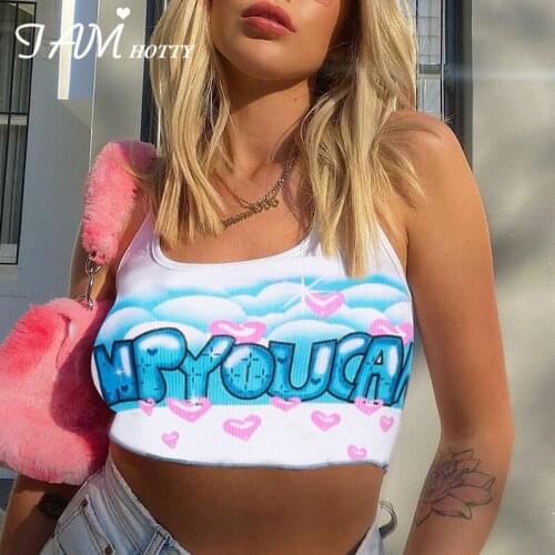 Harajuku White Heart Letter Printed y2k Halter Tube Top Women Frill Sexy Short Cami Cotton Shirt Summer Beach Outfits Iamhotty