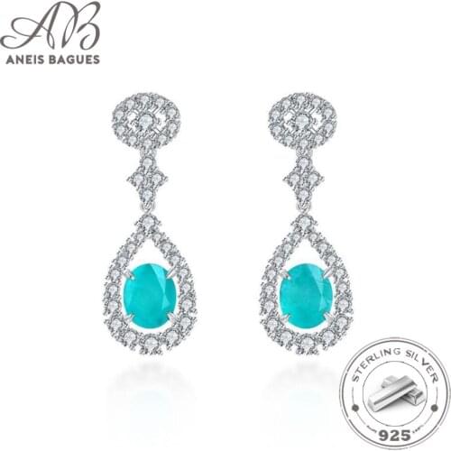 Aneis Bagues 100% 925 Sterling Silver Paraiba Tourmaline Gemstone Drop Earring For Women Sparkling Engagement Party Fine Jewelry