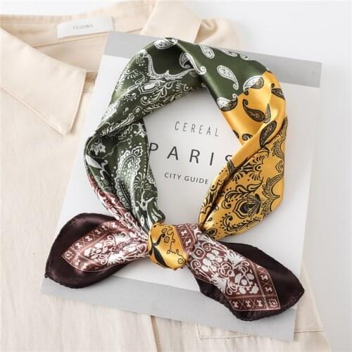 Women Silk Scarf Square Lady Hair Shawl Wraps Print Designer Bag Scarves Neck Foulard Bandana Summer Head Hijab Kerchief 2021