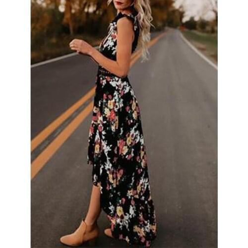 Autumn Women Fashion 1 Maxi Irregular Boho Dress Summer Floral Print V-Neck Hem Dresses Holiday Bohemia Long Women Dress