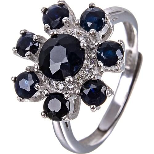 Fashionable Round nature Sapphire Ring for Women Silver 925 Jewelry with Gemstone Sunflower Princess Anniversary Female Gift