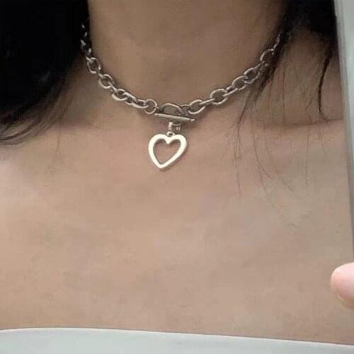 Vintage Exaggerate Gold Silver Color Chain Hip hop Chokers Necklaces For Women Trendy Punk Hollow Heart Pendant Necklace bijoux