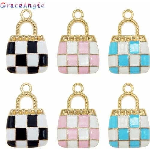 10pcs Enamel Grid Bag Pendant Jewelry Findings Gold Charms Handmade Necklace Necklace DIY Chunky Women Earrings Gift Accessory