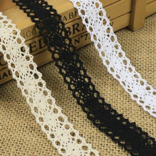 10 Yards Apparel Sewing Fabric DIY Ivory Cream Black Trim Cotton Crocheted Lace Fabric Ribbon Handmade Accessories Craft