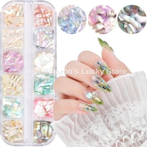 12 Colors Nails Abalone Shell Fragments Texture Natural Sea Shell 3d Glitter Nail Art Decoration Powder Sequins Beauty Tools