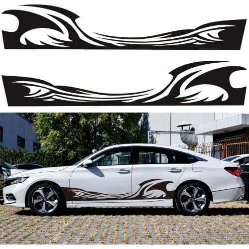 Hot 2pcs Spray Flames Side Door Car Stickers and Decals Fire Stripe Auto Decal Whole Body Vehicle Wholesale Quick delivery