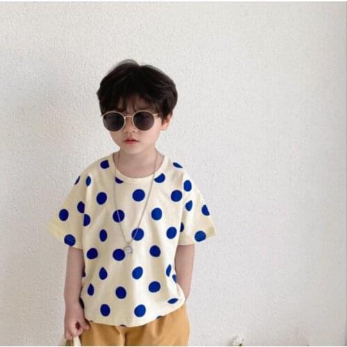 2021 new arrival girls boys summer dots short sleeve casual cotton kids t-shirt