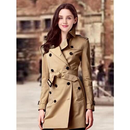 2021 Spring and Autumn New Retro Khaki Double Breasted British Windbreaker Womens Medium Length Plus Size Brand Coat