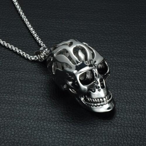 316L Stainless Steel Charm Skeleton Skull Head Pendant Necklaces For Men Jewelry Gift