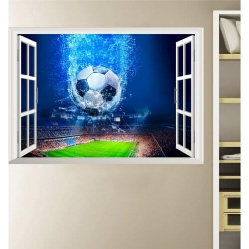 3d Window Blue football Soccer wall stickers for kids rooms living room bedroom wall decals boys room decoration gift