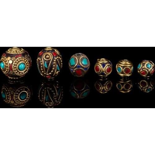 6pcs Mix Styles Craft Handmade Copper Nepal Spacer Beads Ethnic Decoration Brass Charm Accessories DIY Jewelry Making Unisex