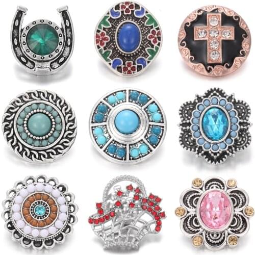 6pcs/lot New Snap Jewelry 18mm Snap Buttons Cross Flower Round Metal Snaps Fit Snap Button Jewelry Bracelet Necklace