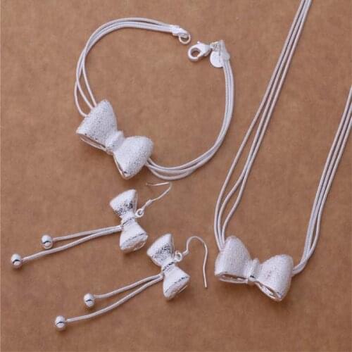 AS256 Lucky Silver Color 925 Jewelry Sets For Women Bracelet 098 + Necklace 464 + Earring 325 /bmqakdxa Akqajbxa