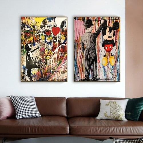 Disney Graffiti Art Canvas Painting Funny Mickey Mouse Posters and Prints Wall Art Pictures Living Room Decoration Home Decor