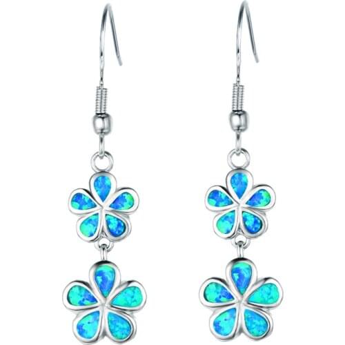 FDLK New Fashion Flower Long Dangle Earrings Blue Fake Fire Opal Drop Earrings for Womens Party Jewelry Accessories