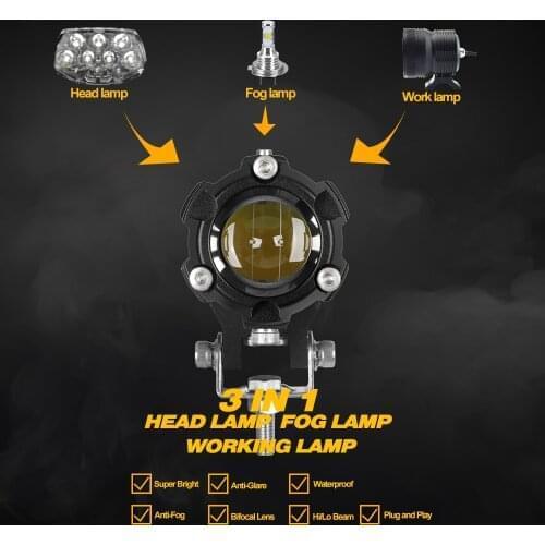 For Motorcycle, SUV, ATV, Truck,Electric Bicycle 50W Led Motorcycle Headlight White/Yellow Working Fog Light With H/L Beam