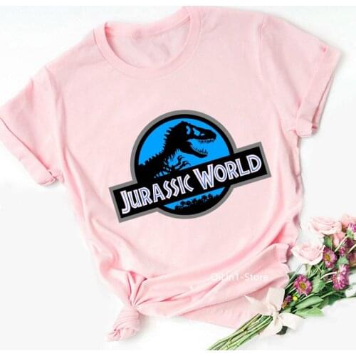 Jurassic Park/World Dinosaur Print T-Shirt Women Summer Top Female Pink T Shirt Funny Vintage Graphic Tees Shirt Femme Outwear