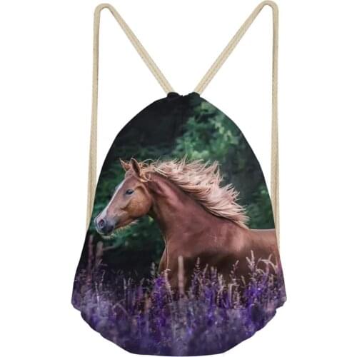 HaoYun Fashion Womens Travel Drawstring Backpack Flower Horses Printing Pattern Beach Shoes Pockets Cute Animal Mini Pocket