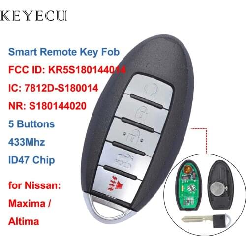 Keyecu Smart Key 5 Buttons 433MHz ID47 for Nissan Altima Maxima 2013 2014 2015 Car Key, FCC:KR5S180144014, Cont:44020