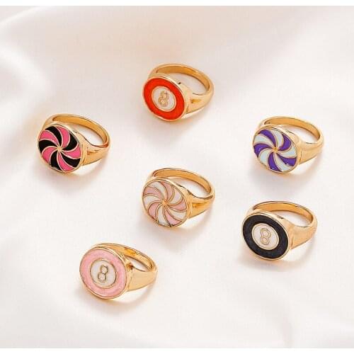 2021 New Punk Colorful Geometric Number Ring Taichi Enamel Cute Ring for Women Men Party Jewelry Gift Wholesale