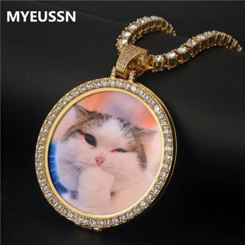 Round Photo Custom Necklace&Pendant Medallions copper tennis chain Gold Cubic Zircon Picture necklace Mens Hip hop Jewelry Gift