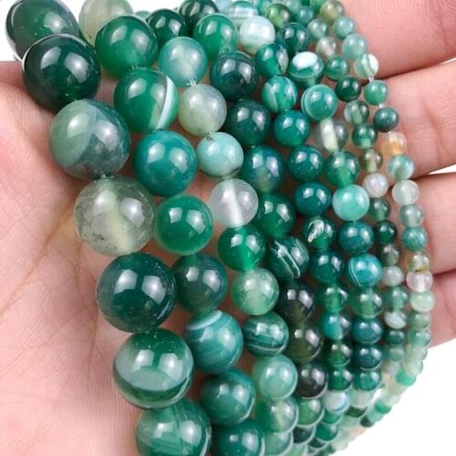 MKTREG Natural Stone Green Stripe Banded Carnelian Beads 4 6 8 10 12MM Onyx Round Loose Bead For Jewelry Bracelet DIY Making15