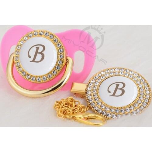 MIYOCAR Gold elegant name Initials letter B lovely bling pacifier and pacifier clip BPA free dummy bling LB-W