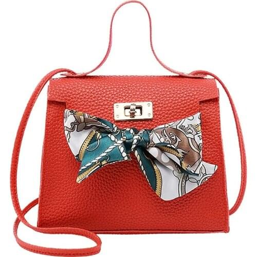 Fashion ladies bag PU leather shoulder messenger bag handbag chain small casual solid color lychee pattern scarf handbag