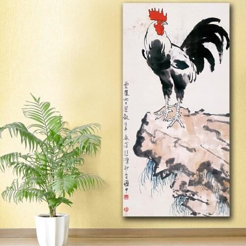 Wall art Xu Beihongs Rooster chart ink Paiting Home Decor On Canvas Modern Wall Art Canvas Print Poster Canvas Painting