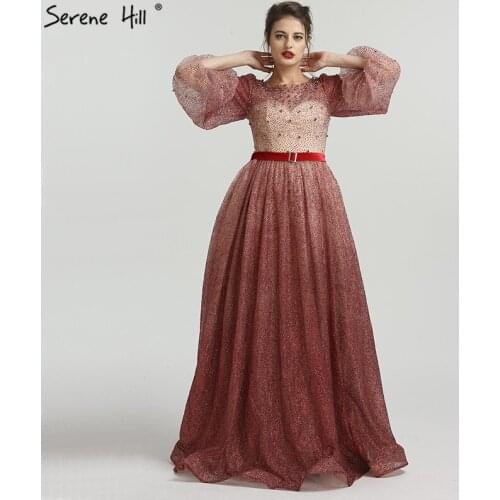 Newest Long Sleeves Diamond Crystal Evening Dresses Embroidery Pearls Fashion Sexy Evening Gowns 2020 Serene Hill LA6515