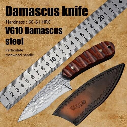Damascus steel fixed blade knives wood handle pocket knife for outdoor camping hunting survival military knife tactical edc tool