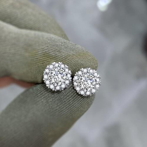 Charm Round Zircon Cute Earrings Luxury Female White Crystal Stone Earrings Vintage Silver Color Stud Earrings For Women Wedding