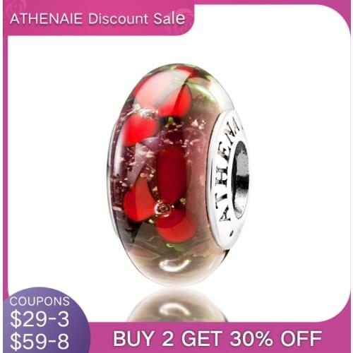 ATHENAIE Genuine 925 Silver Core Flowers Murano Glass Beads On the Sand Charms Beads Fit All European Bracelets DIY Fine Jewelry