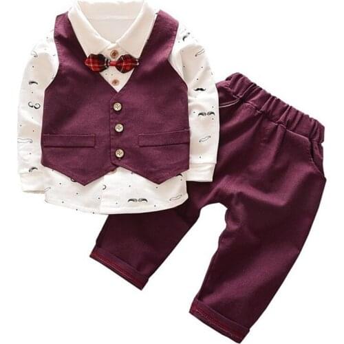 1-4 Years Spring Autumn Toddler Boys Suit Shirt+Vest+Pants 3pcs Casual Clothes Set Baby Kids Clothing Sets