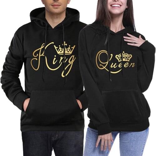 Couples Lovers Hoodies Hooded Sweatshirt Casual Pullovers Tracksuits Gift King Queen Printed Sweatshirt