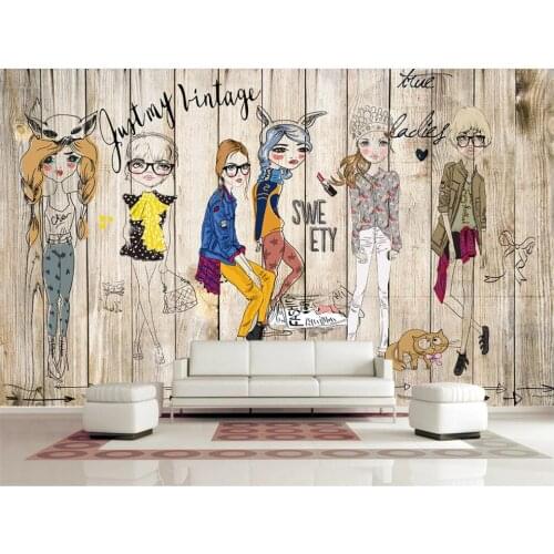 Custom mural 3d photo wallpaper Retro wooden board nostalgic fashion shopping beauty room home decor wallpaper for wall 3 d