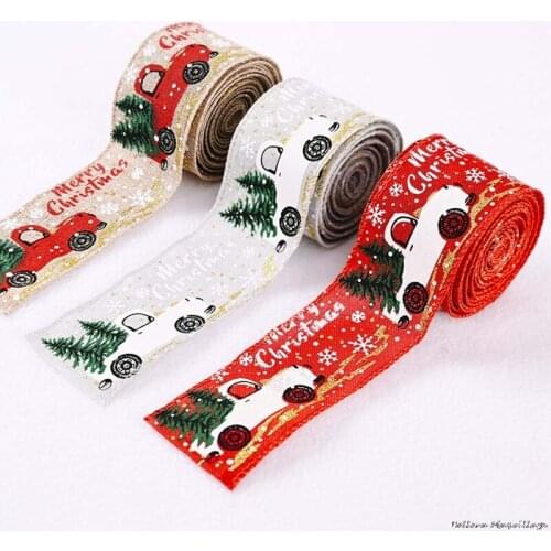 Christmas Ribbon Car Printed Burlap Ribbons For Gift Wrapping Wedding Decoration Hair Bows DIY Christmas Tree Ribbon Wreath Bows