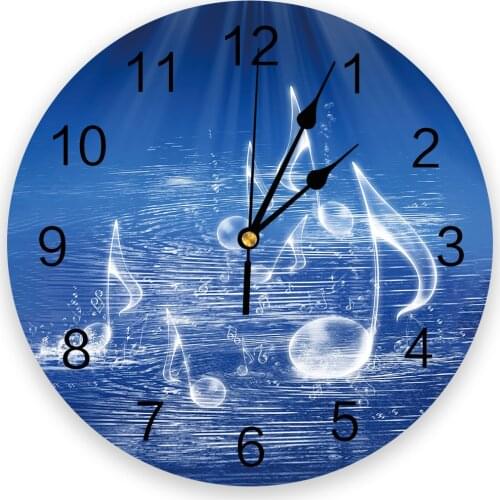 Blue Music Symbol Wall Clock For Home Decoration Living Room Quartz Needle Hanging Watch Modern Kitchen Clock