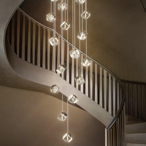 Modern LED Square Shape Crystal Chandelier Lighting Large Hotel Restaurant Staircase Chandeliers Living Room Cristal Hang Lamps