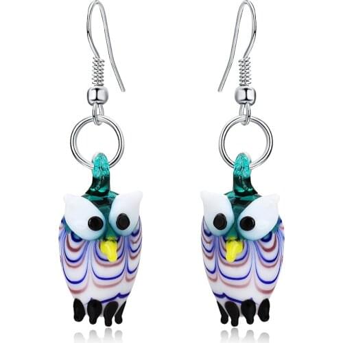 Bohemia Exotic Blue Striped Glass Owl Pendant Earrings Drop Dangle Everyday Women Earring Jewelry For Women Wedding Gifts