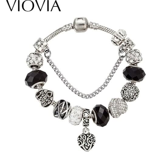 VIOVIA Brand Women Bracelet Unique Black Crystal Charm Bracelet for Women DIY Beads Bracelets & Bangles Jewelry Gift B16124