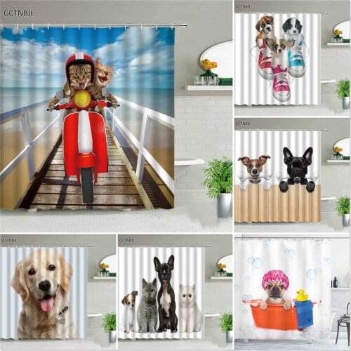 Funny Shower Curtains Bathroom Curtain Home Decor Cat Dog Waterproof Polyester Fabric Bath Accessories Multiple Size With Hooks