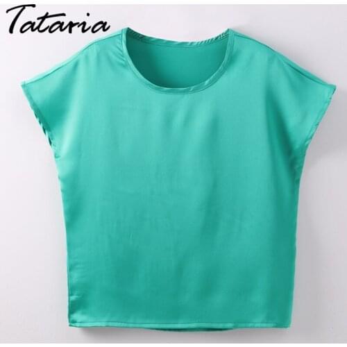 TATARIA Summer Women Blouses Feminino Short Sleeve Silk Blouse For Woman O Neck Blouse Femme Bluzka Damska 2020 Blusa Feminina
