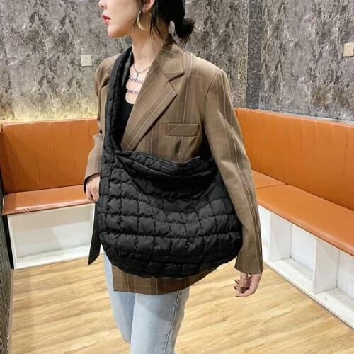 Winter Soft Down High Capacity Big Shoulder Bag 2020 Branded Quality Plaid Womens Designer Handbags and Purses Lady Hand Bag