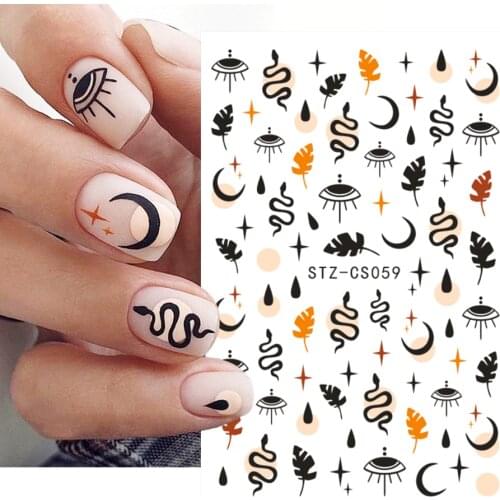 1pcs Boho Nail Stickers Snake Smile Maple Leaves Laque Sliders Fall Nail Art Decoration Adhesive Decals Manicures LASTZCS059