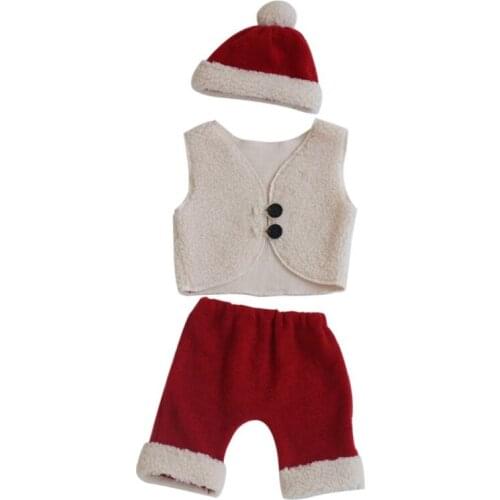 3 Pcs/Set Infant Christmas Santa Claus Costume Baby Hat+Vest+Pants Outfits Newborn Photography Props