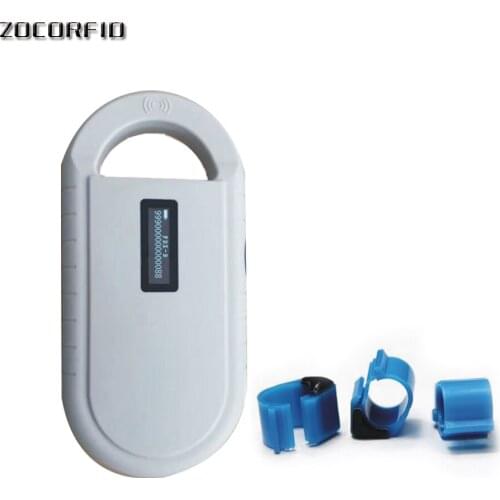 50pcs 134.2KHz Stanard ISO Chip FDX-B RFID microchip foot ring Animal syringe with EM4305 tags+1 pcs Animal RFID reader