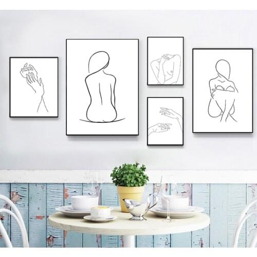 Abstract Lady Line Drawing Picture Home Decor Nordic Canvas Painting Wall Art Figure Body Hand Posters and Print for Living