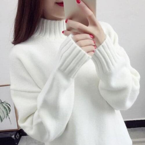 Free Shipping Autumn Winter Fashion Leisure Brief 9 Colors Half High Collar Thick Long Sleeve Comfort Female Pullover